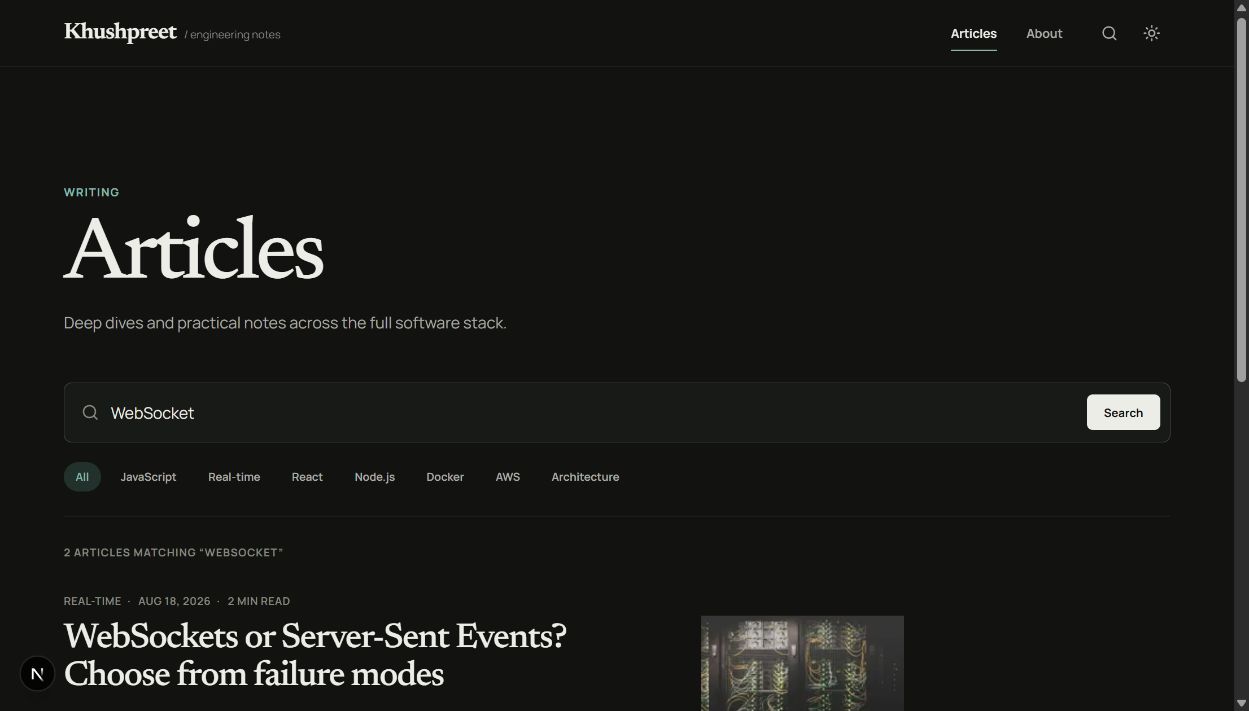 Developer blog search results for WebSocket articles