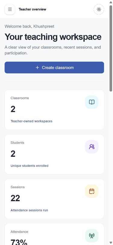 Updated EchoPass teacher dashboard on mobile in light mode